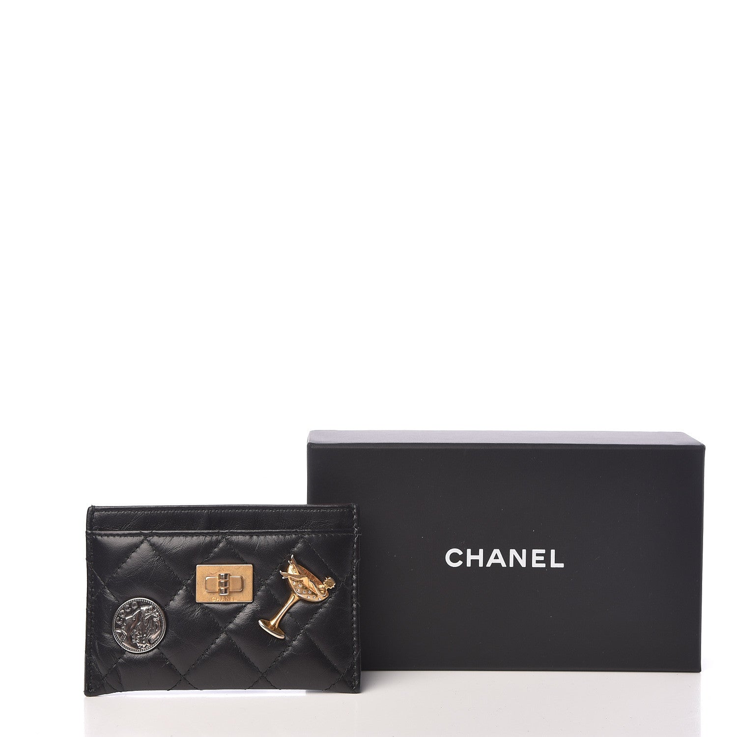 Chanel Aged Calfskin Quilted Lucky Charms Reissue Card Holder Black 11 of 11