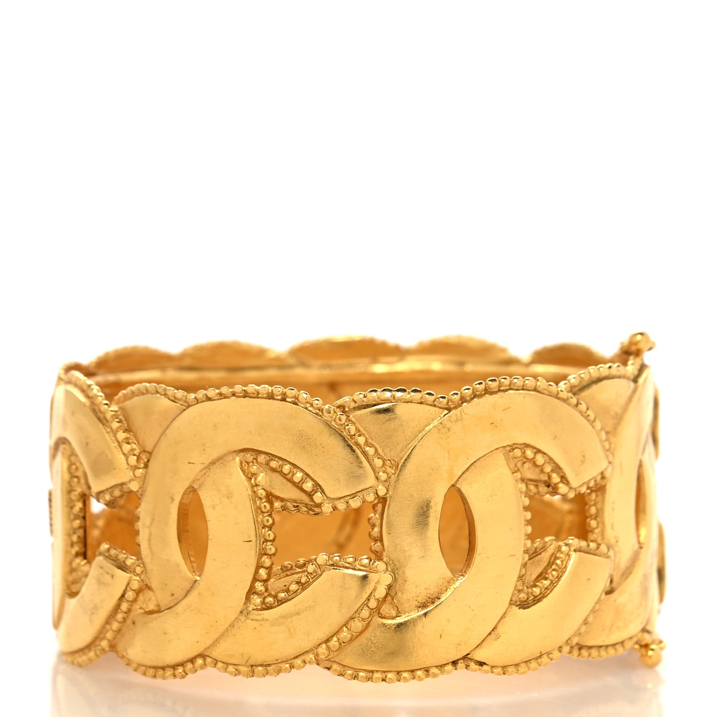 Metal CC Logo Link Wide Bangle Bracelet Gold