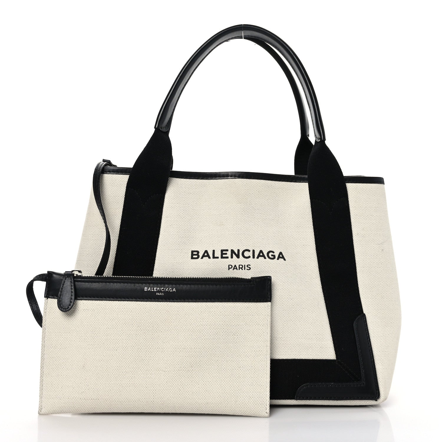 Balenciaga Cotton Canvas Satin Calfskin S Navy Cabas Natural Black 3 of 12