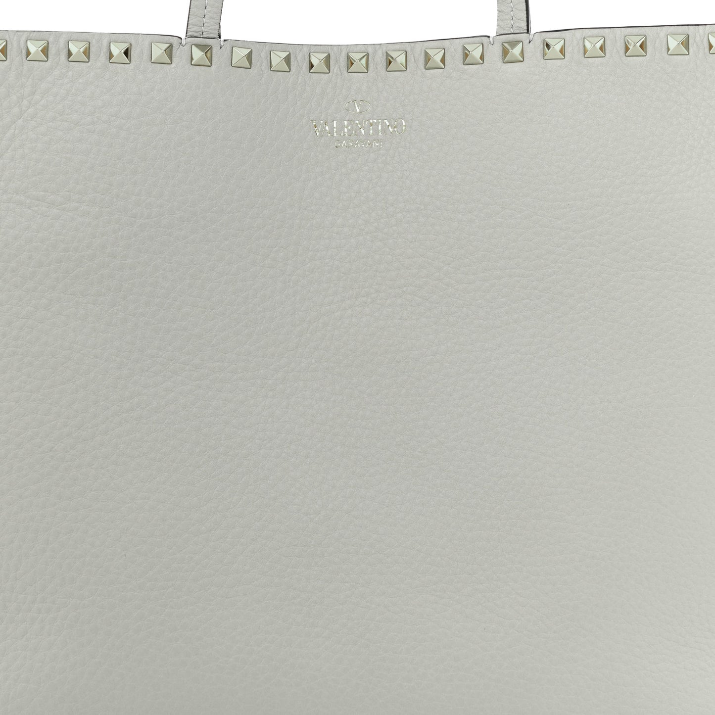 Grained Calfskin Rockstud Shoulder Tote Pastel Grey