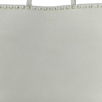 Valentino Garavani Grained Calfskin Rockstud Shoulder Tote Pastel Grey 7 of 9