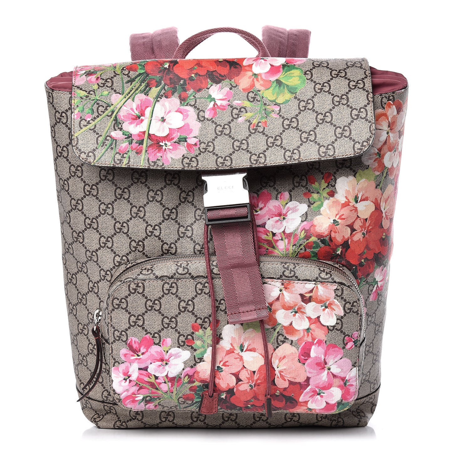 GG Supreme Monogram Blooms Medium Single Buckle Backpack Beige Multicolor Dry Rose
