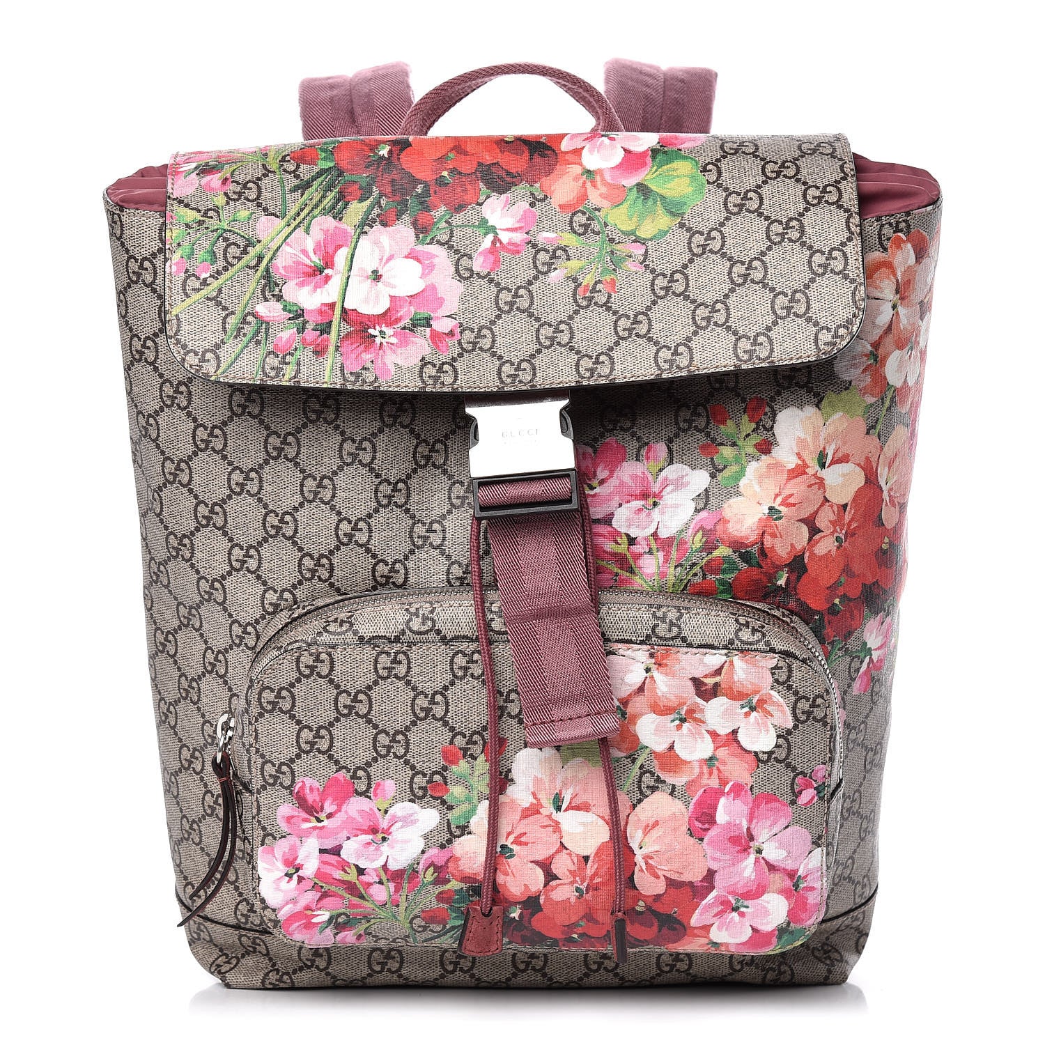 Gucci GG Supreme Monogram Blooms Medium Single Buckle Backpack Beige Multicolor Dry Rose 1 of 9