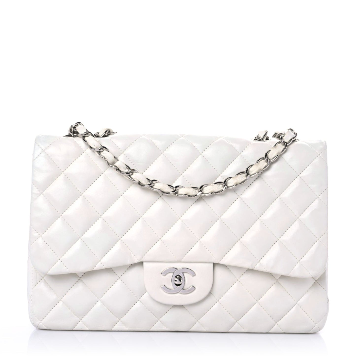 Lambskin Quilted Jumbo Single Flap White