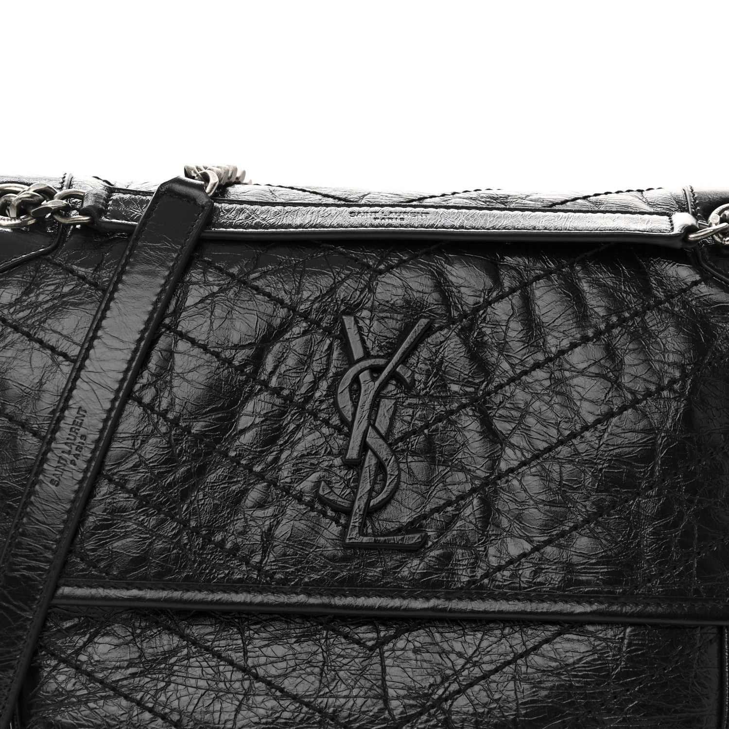 Saint Laurent Crinkled Calfskin Matelasse Monogram Medium Niki Chain Satchel Black 8 of 10