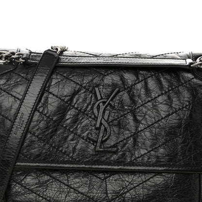 Saint Laurent Crinkled Calfskin Matelasse Monogram Medium Niki Chain Satchel Black 8 of 10