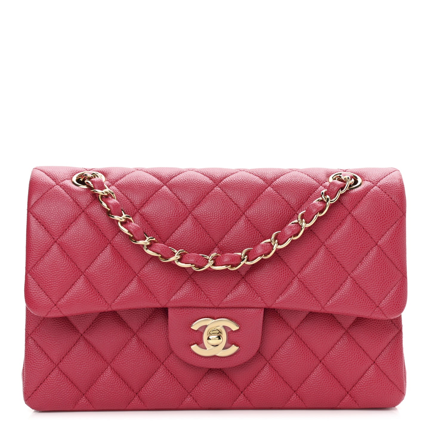 Caviar Quilted Small Double Flap Dark Pink