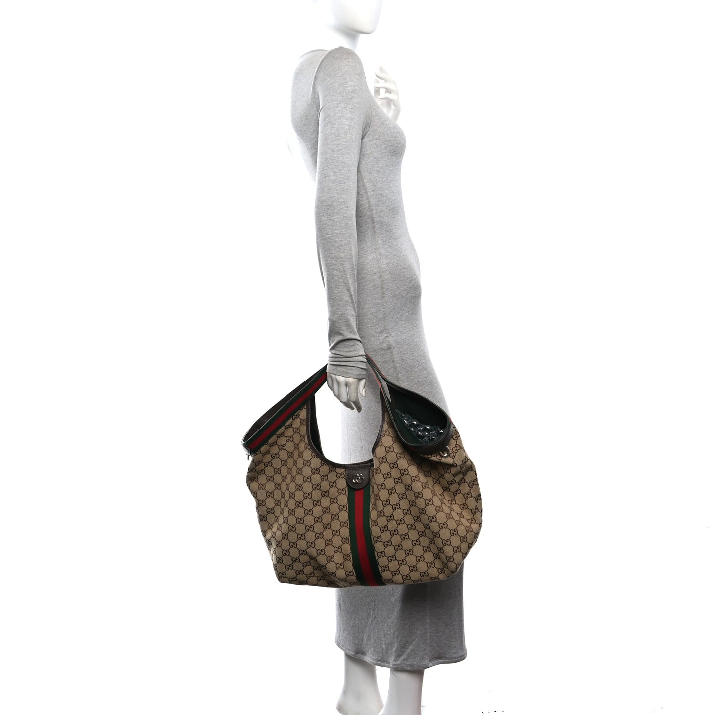 GG Monogram Web Large Giglio Tote Beige Brown