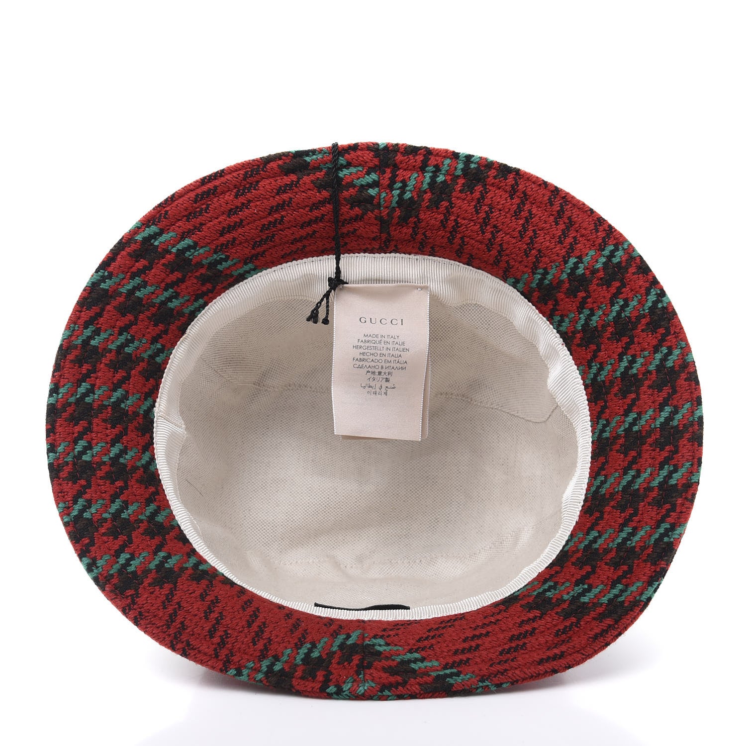 Gucci Tweed Wool Houndstooth Interlocking G Bucket Hat S Red Green 6 of 11