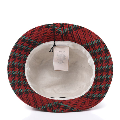 Gucci Tweed Wool Houndstooth Interlocking G Bucket Hat S Red Green 6 of 11