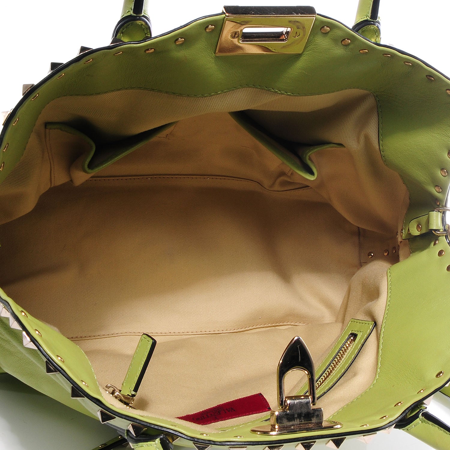 Valentino Garavani Leather Rockstud Dome Satchel Green 5 of 7