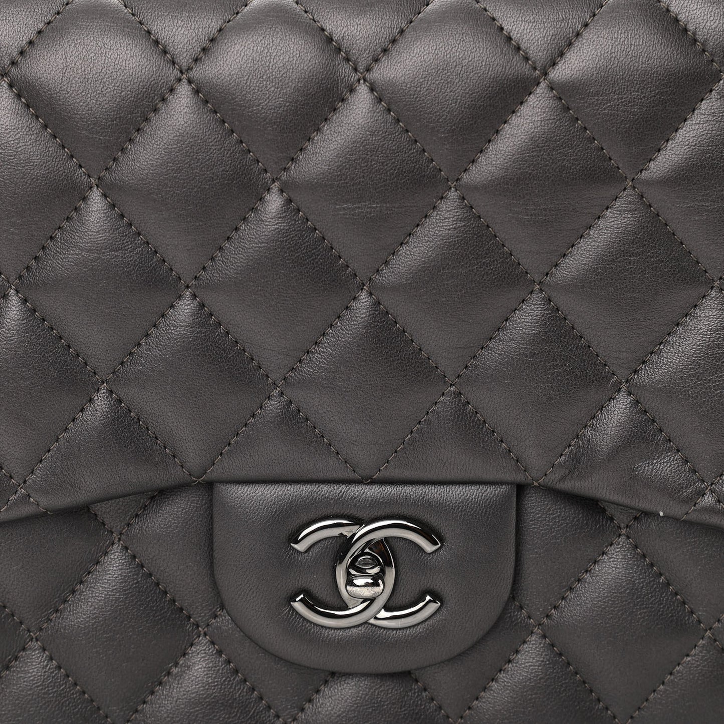 Metallic Lambskin Quilted Jumbo Single Flap Dark Grey