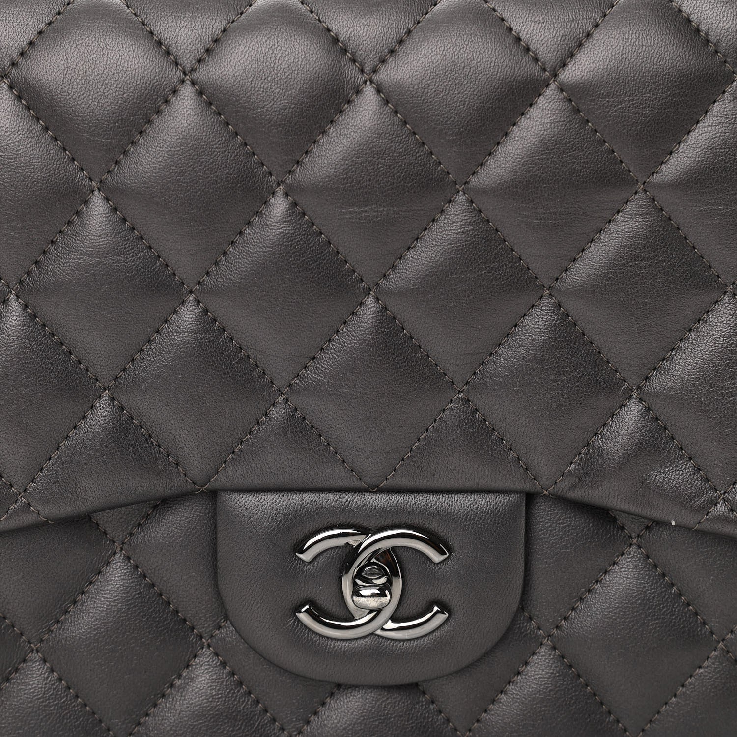 Chanel Metallic Lambskin Quilted Jumbo Single Flap Dark Grey 8 of 12