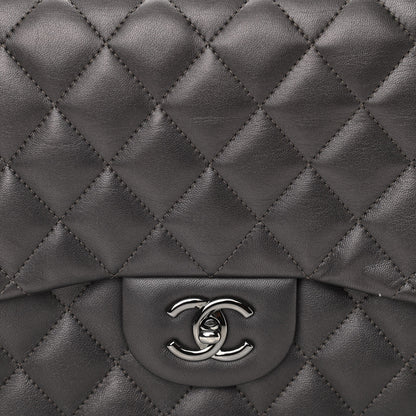 Chanel Metallic Lambskin Quilted Jumbo Single Flap Dark Grey 8 of 12