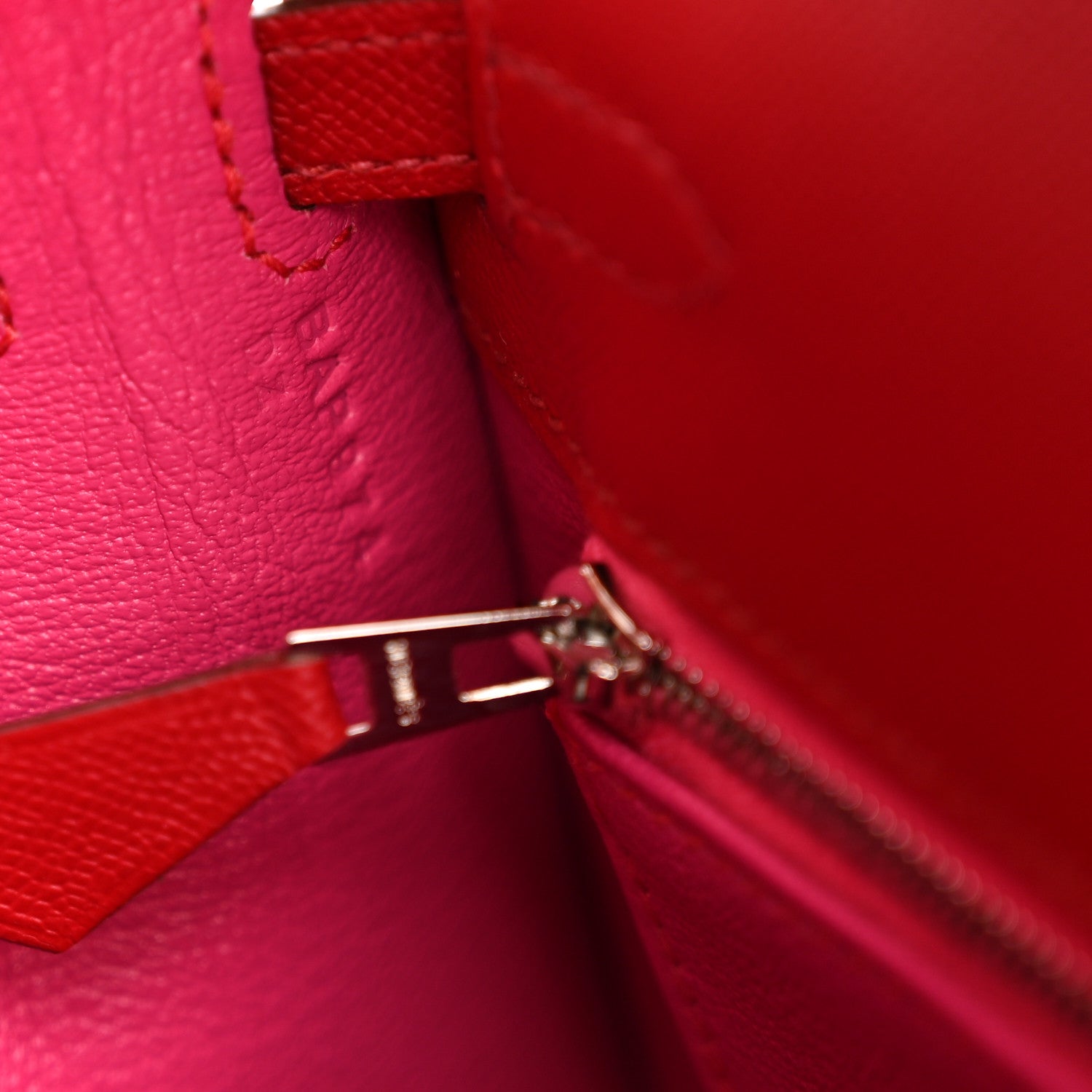 Hermes Madame Calfskin Verso Kelly Sellier 25 Rouge Piment Rose Shocking 7 of 10