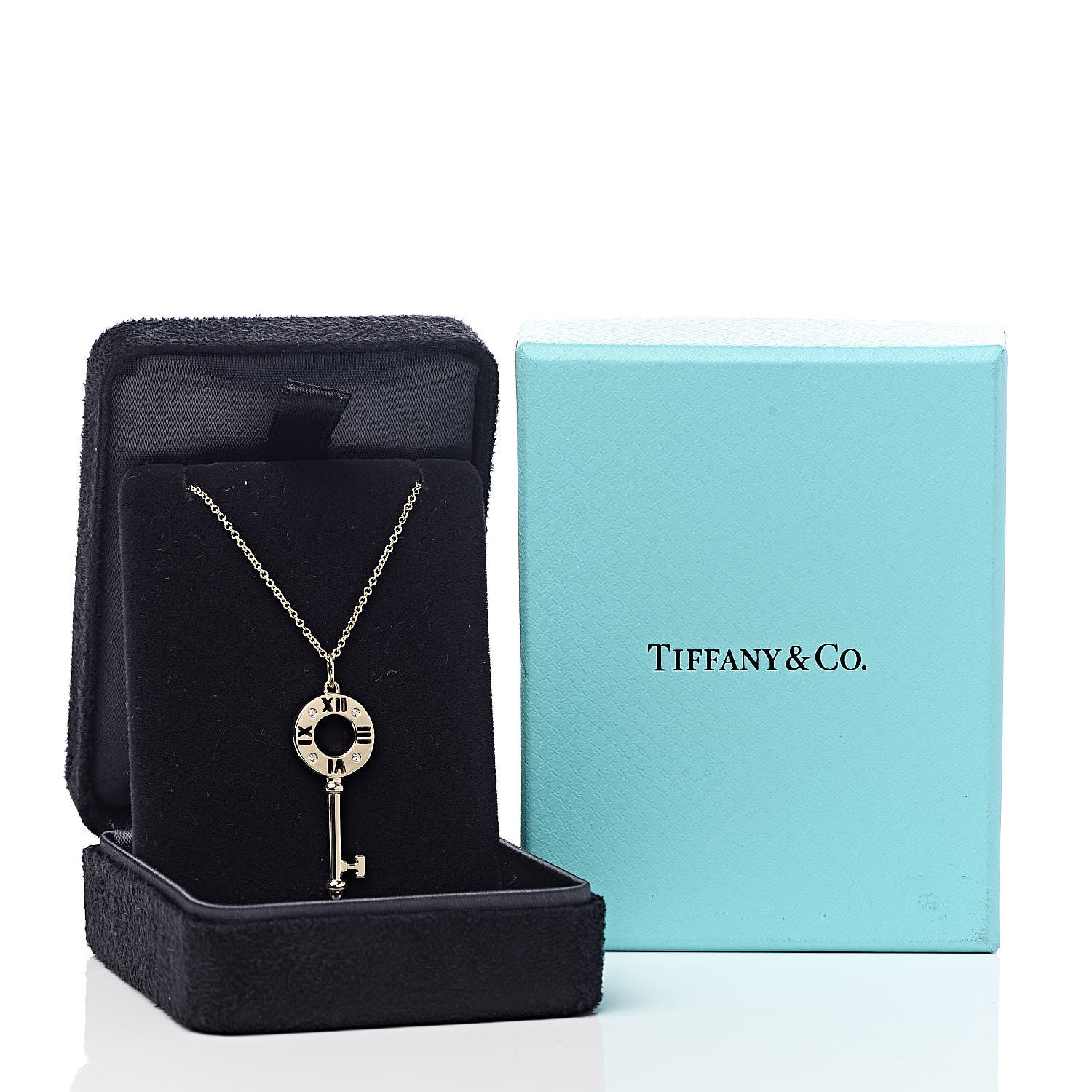 Tiffany 18K Yellow Gold Diamond Atlas Pierced Key Pendant Necklace 7 of 7