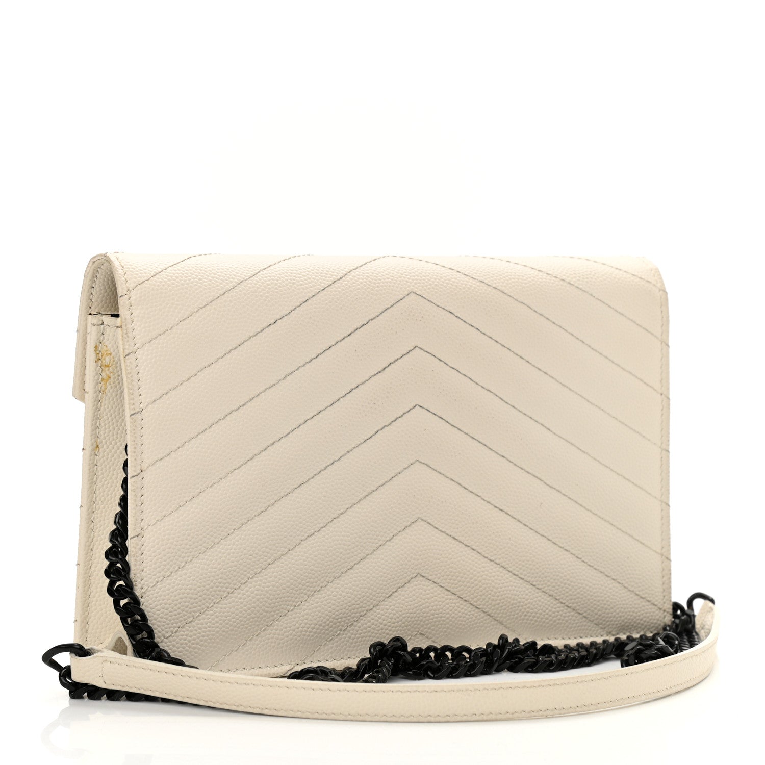 Saint Laurent Grain De Poudre Matelasse Chevron Monogram Envelope Chain Wallet Dove White 3 of 22