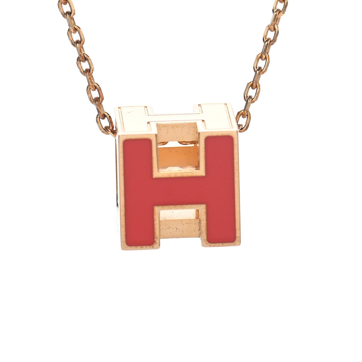 Gold Lacquered Cage d'H Pendant Necklace Orange Fonce