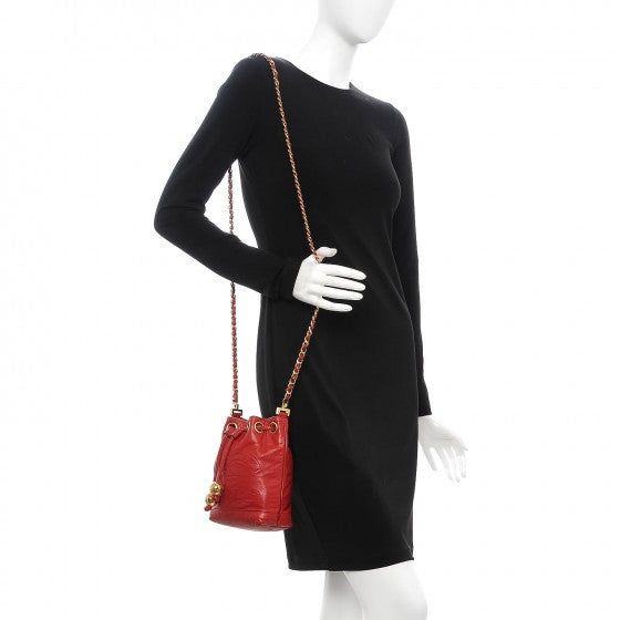 Lambskin Drawstring CC Shoulder Bag Red