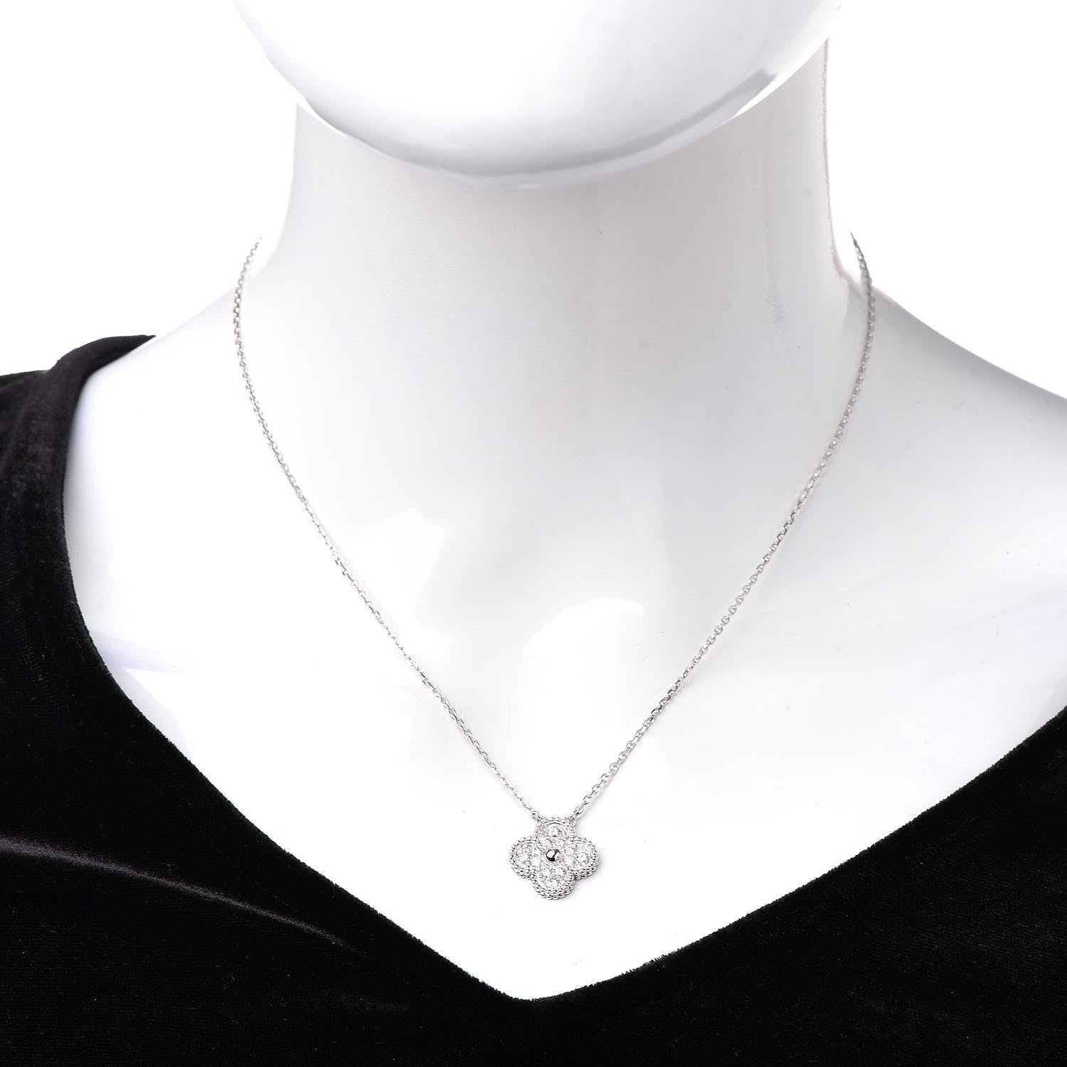 Van Cleef & Arpels 18K White Gold Diamond Vintage Alhambra Pendant Necklace 2 of 7