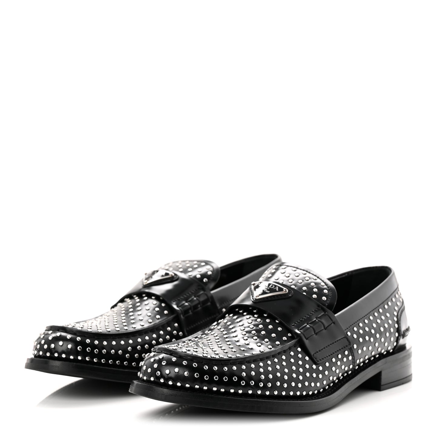 Spazzolato Studded Metal Triangle Logo 20mm Loafers 39 Black