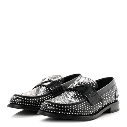 Prada Spazzolato Studded Metal Triangle Logo 20mm Loafers 39 Black 4 of 10