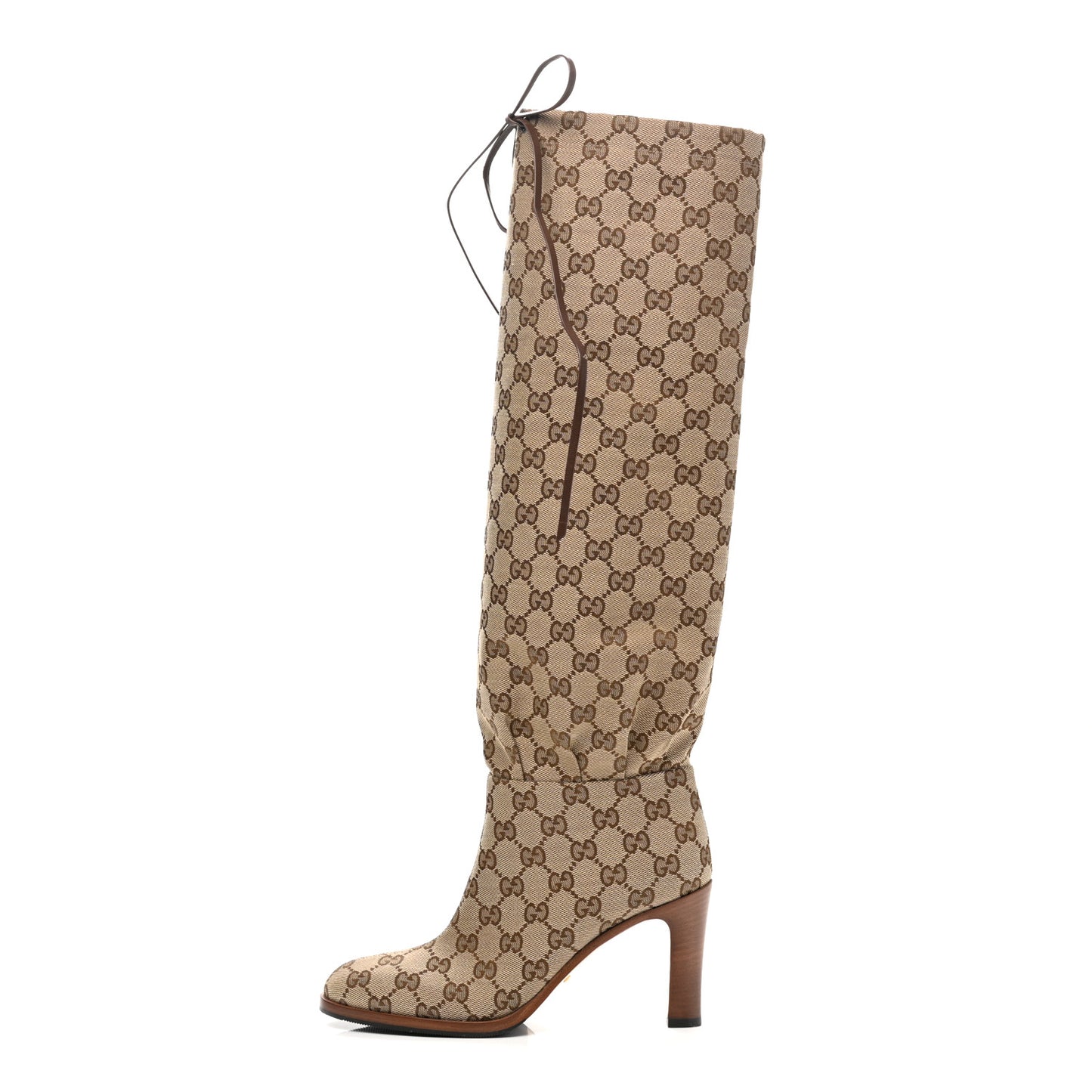 Monogram Malaga Kid Lisa Mid Heel Boots 36.5 Beige Ebony