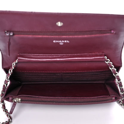 Chanel Striated Patent Quilted Wallet on Chain WOC Bordeaux 7 of 12