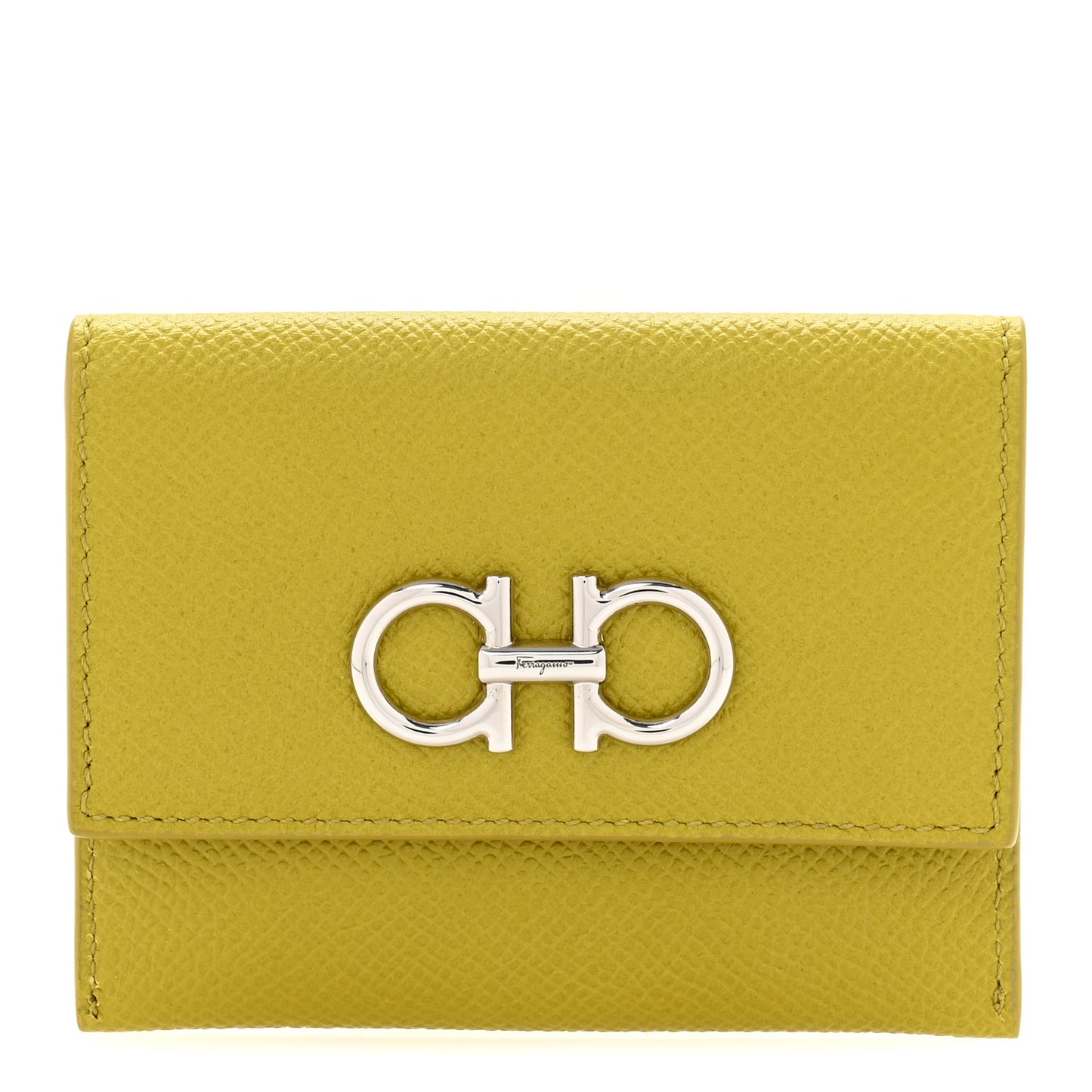 Grained Calfskin Flap Card Holder Lemon Grass