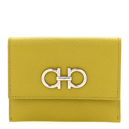 Salvatore Ferragamo Grained Calfskin Flap Card Holder Lemon Grass 1 of 8