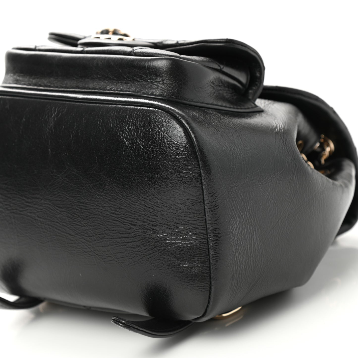 Glazed Aged Calfskin Quilted Small Duma Drawstring Backpack Black