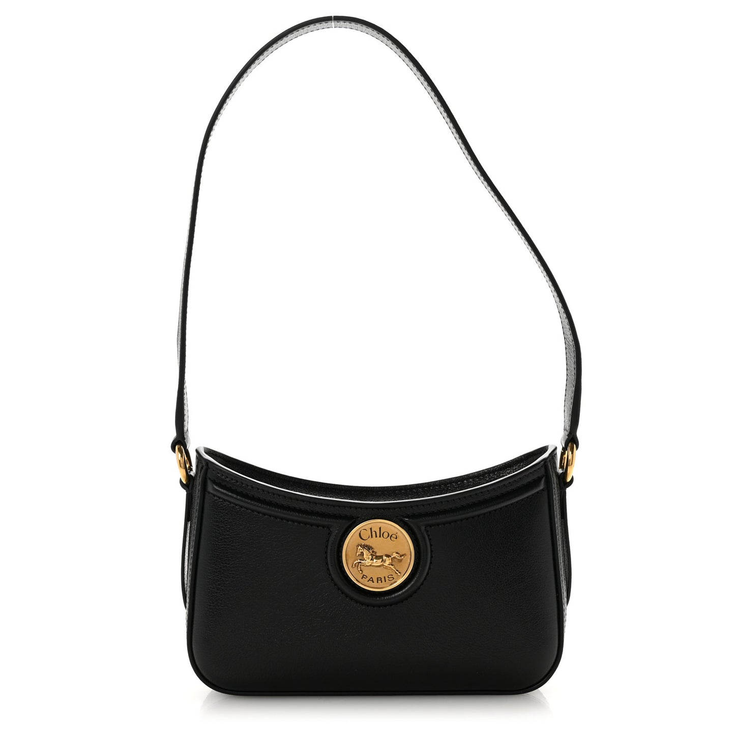 Calfskin Horse Medal Shoulder Bag Black