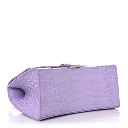 Balenciaga Shiny Calfskin Crocodile Embossed Small Hourglass Top Handle Bag Lilac 4 of 10