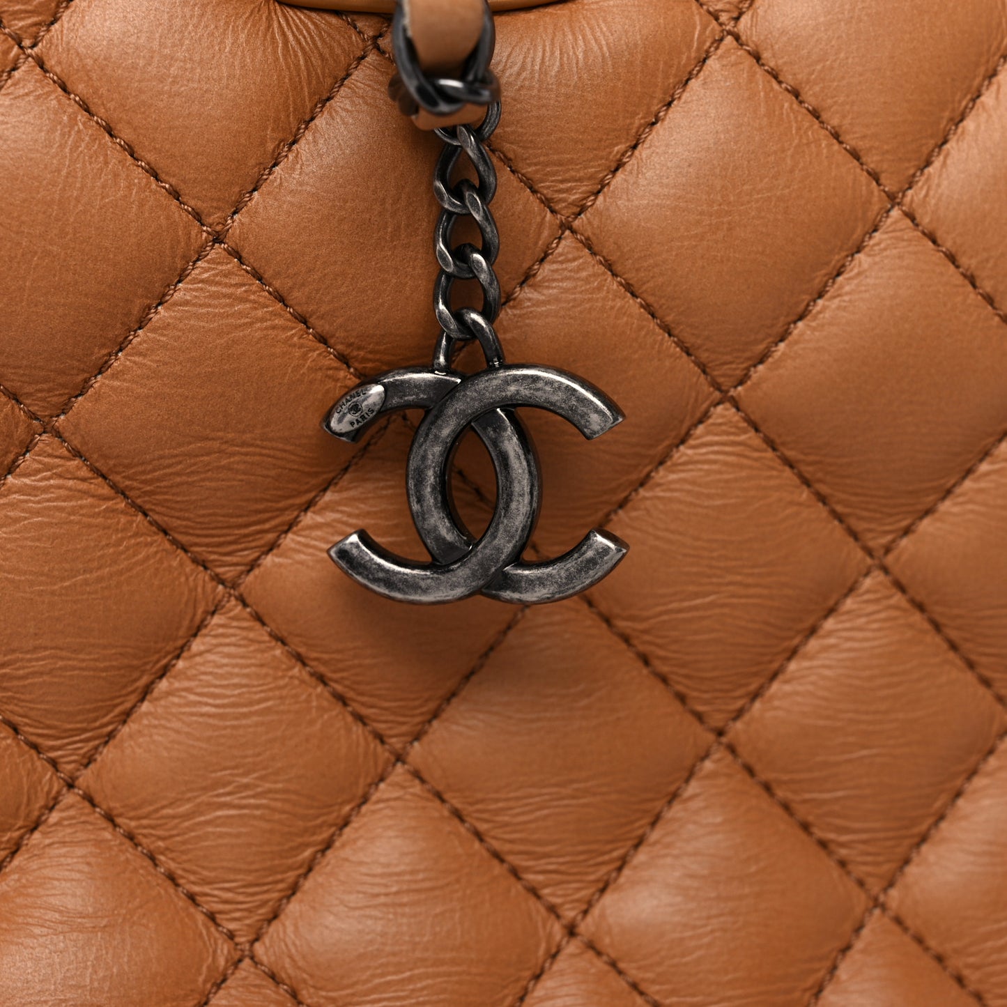 Calfskin Quilted Small Easy Shopping Tote Dark Beige