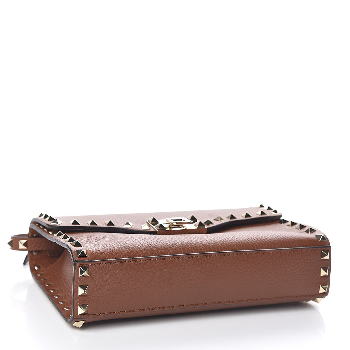 Pebbled Calfskin Medium Rockstud Flip Lock Crossbody Bag Bright Cognac
