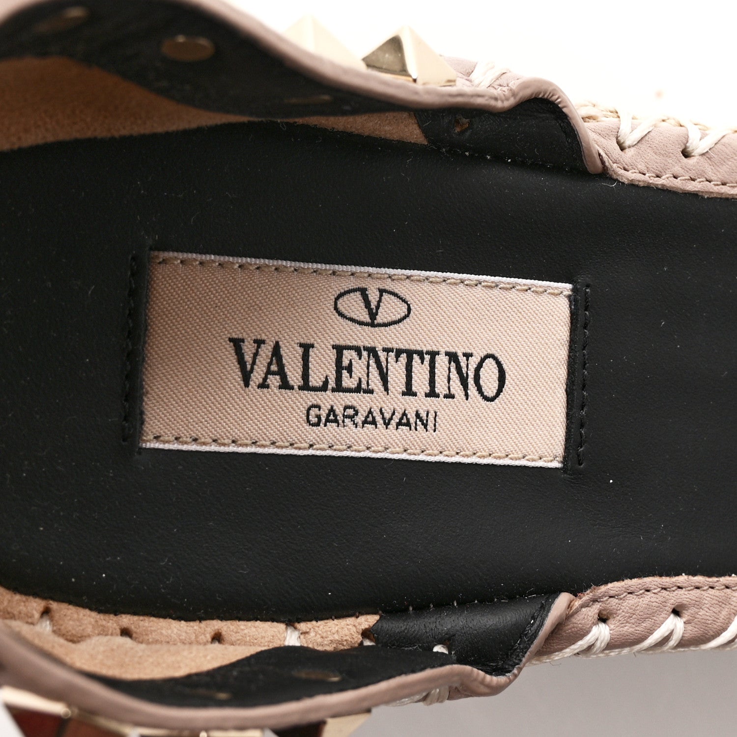 Valentino Garavani Grained Calfskin Rockstud Ankle Strap Espadrille 15/105mm Wedge Sandals 39 Poudre Natural 7 of 12