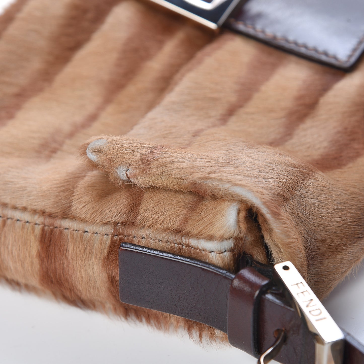 Calf Hair Zebra Print Baguette Brown
