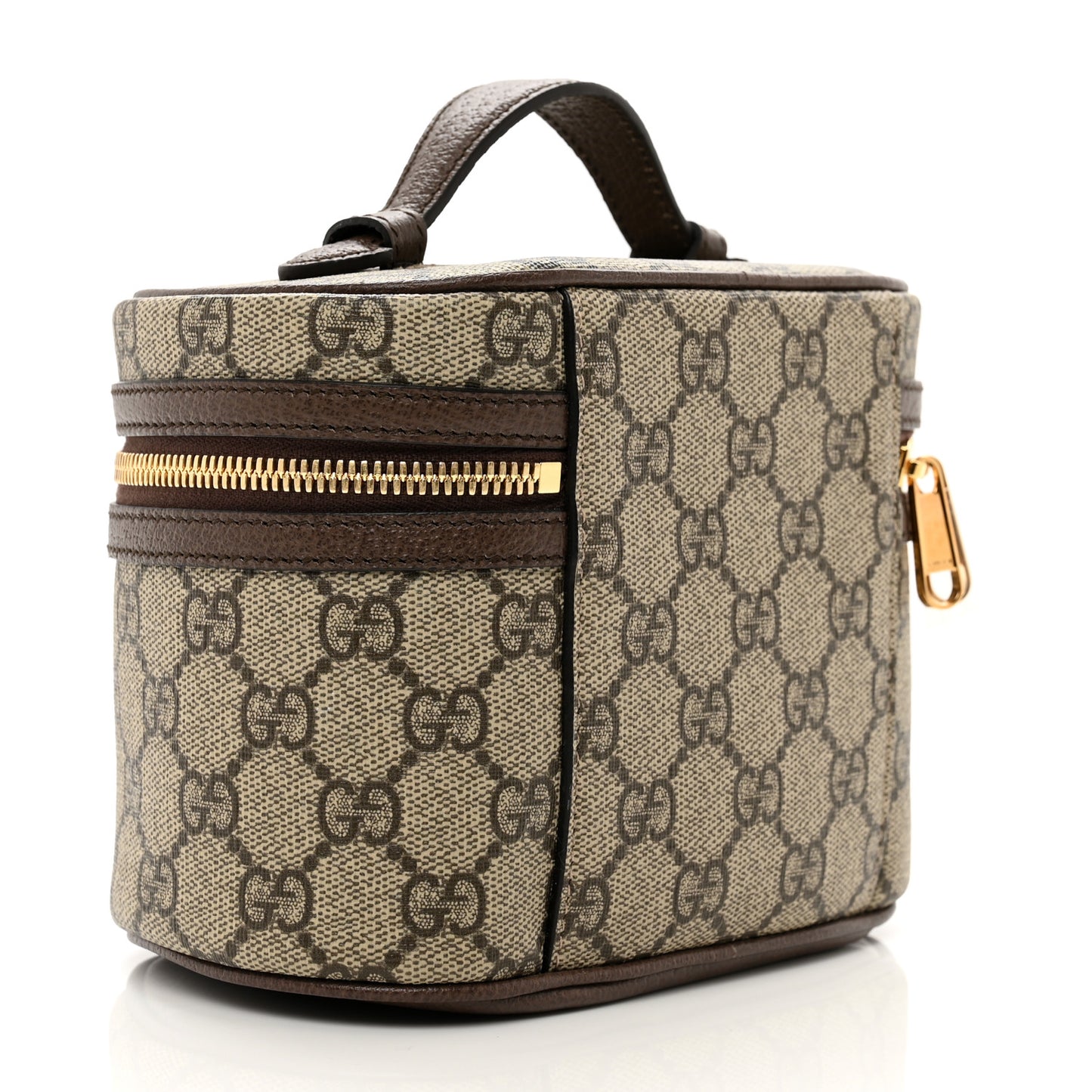 GG Supreme Monogram Textured Calfskin Web Ophidia Vanity Cosmetic Case Beige Ebony New Acero