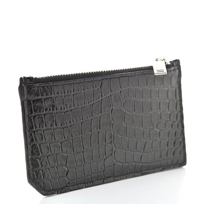 Saint Laurent Calfskin Crocodile Embossed 5 Fragments Zip Pouch Card Holder Black 3 of 8