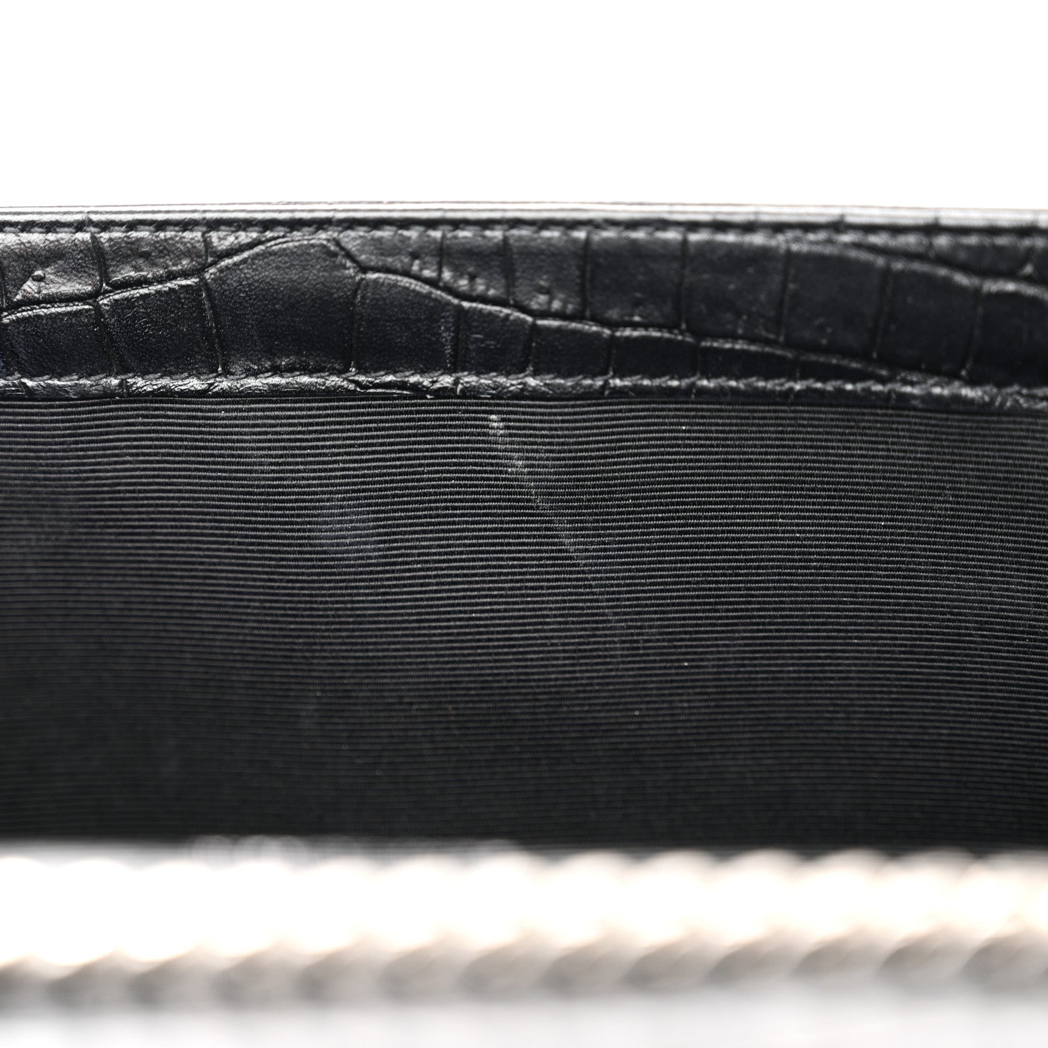 Saint Laurent Calfskin Crocodile Embossed Small Classic Monogram Kate Tassel Satchel Black 14 of 17