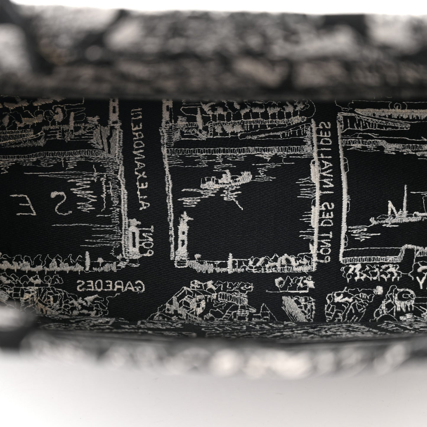 Canvas Embroidered Medium Plan De Paris Book Tote Black White