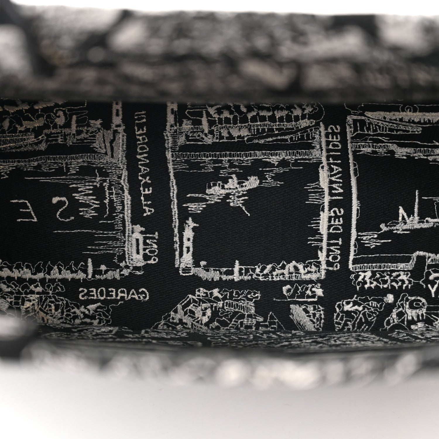 Christian Dior Canvas Embroidered Medium Plan De Paris Book Tote Black White 5 of 10