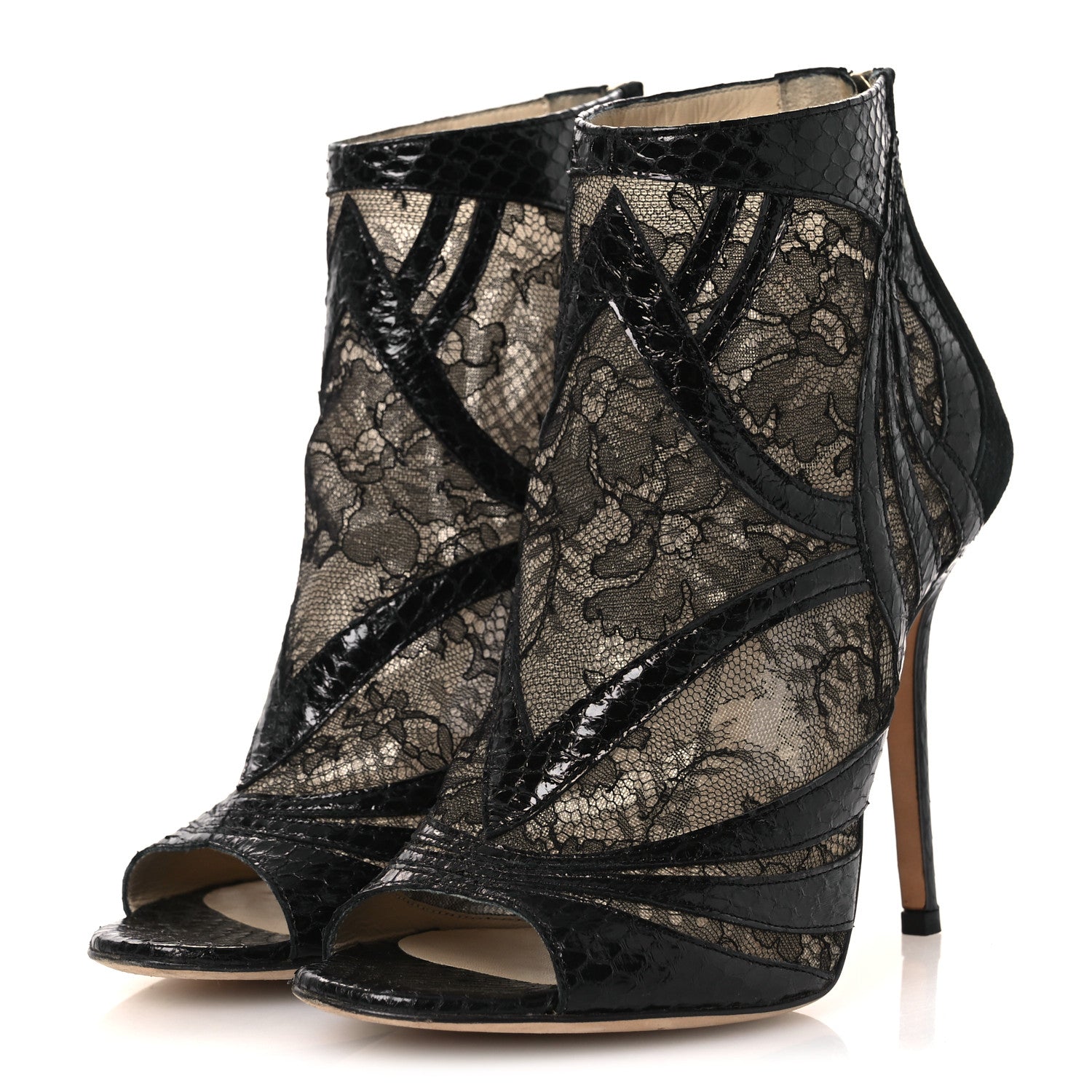 Jimmy Choo Lace Snake Embossed Mesh Ankle Booties 38.5 Black 4 of 13
