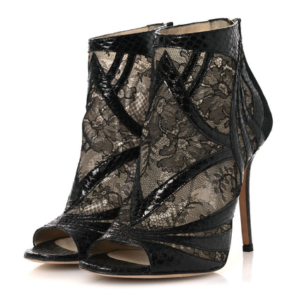 Jimmy Choo Lace Snake Embossed Mesh Ankle Booties 38.5 Black 4 of 13