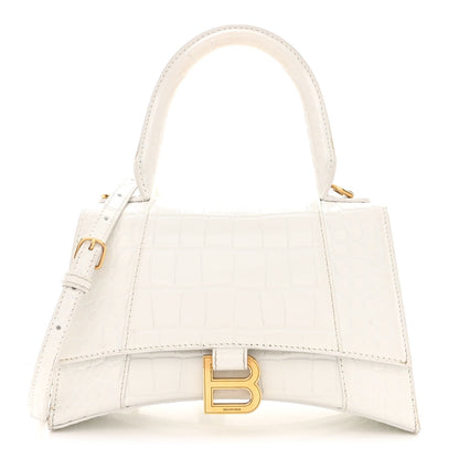 Balenciaga Shiny Calfskin Crocodile Embossed Small Hourglass Top Handle Bag White 1 of 13
