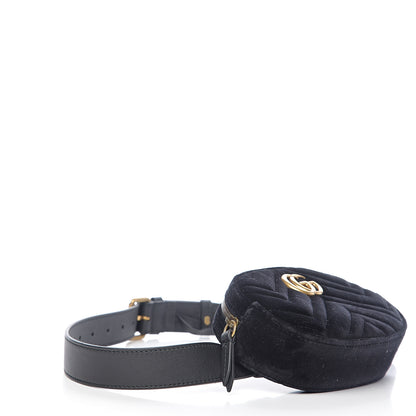 Gucci Velvet Matelasse GG Marmont Belt Bag 85 34 Black 3 of 9