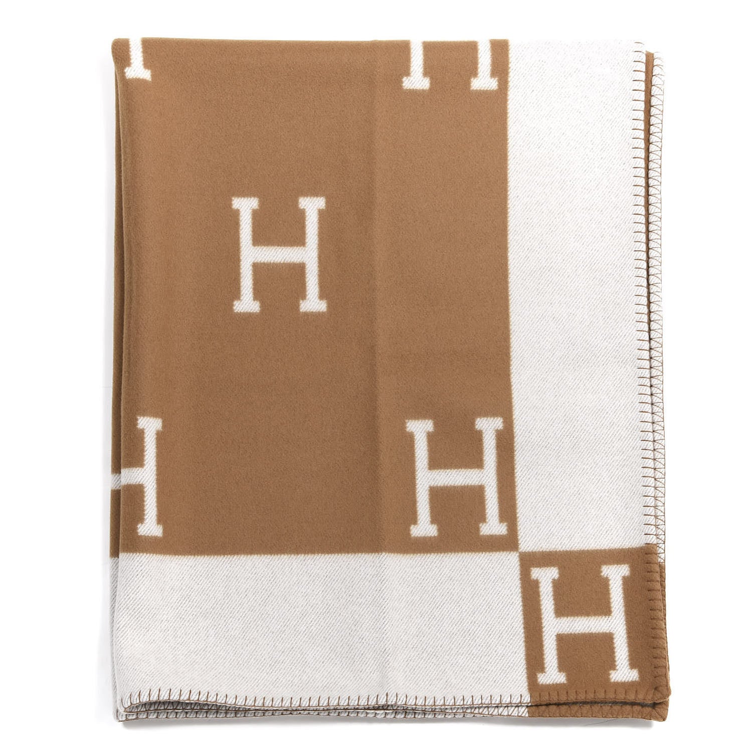 Hermes Wool Cashmere New Classic Avalon Blanket Ecru Camel 1 of 3