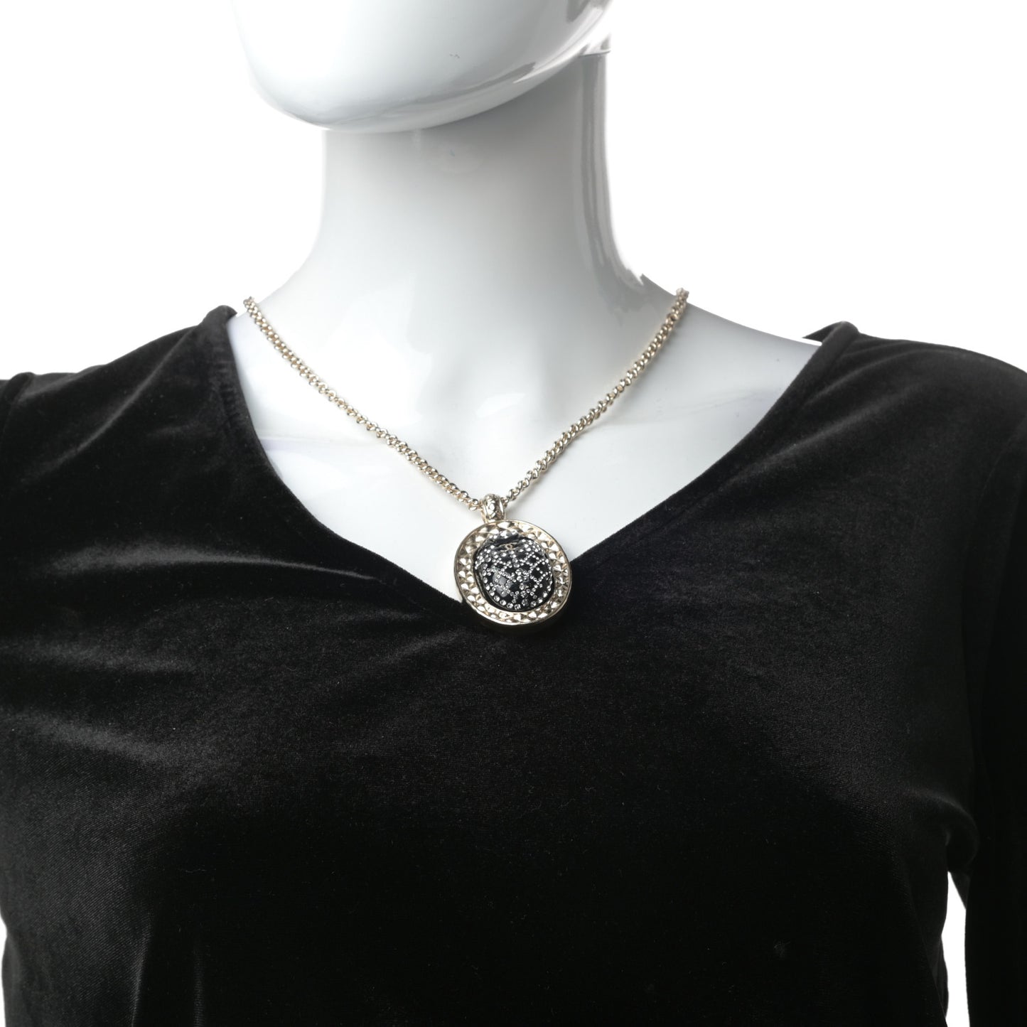 Crystal CC Long Necklace Black Gold