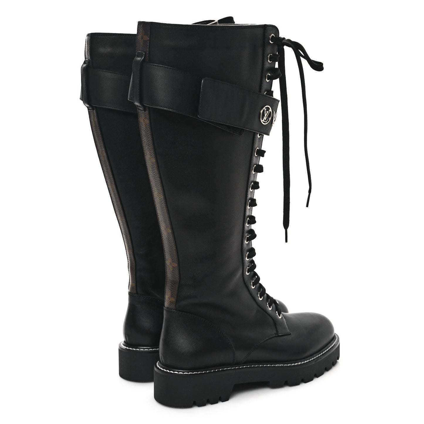 Monogram Calfskin Territory Tall Lace Up Ranger Boots 37 Black