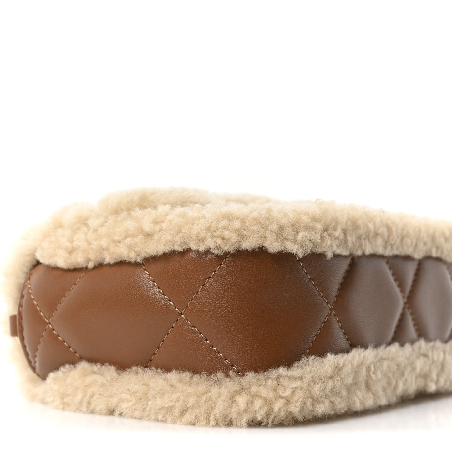 Shearling Lambskin Quilted Mini Furry Coco Flap Beige Dark Brown